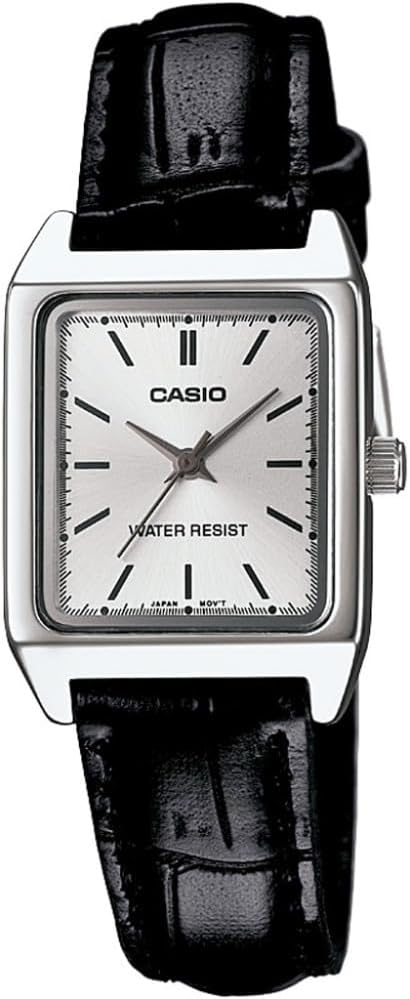 Casio LTP-V007L-7E1 Standard Quartz Women's Watch, Silver, Black, Overseas Model, Silver Black Leather LTP-V007L-7E1, Simple