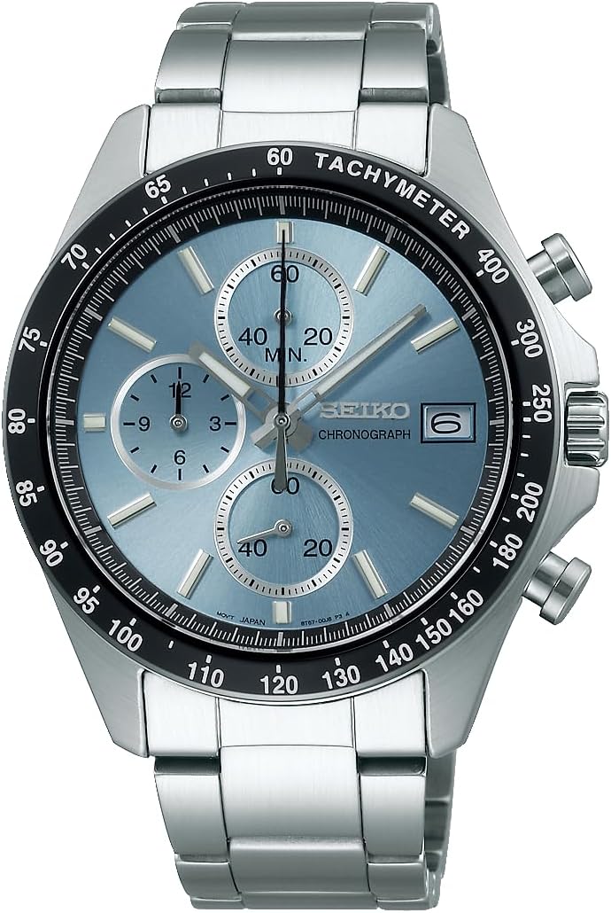 Seiko Selection Men's Quartz Chronograph, Dial: Light Blue, Vertical 3-prong chronograph