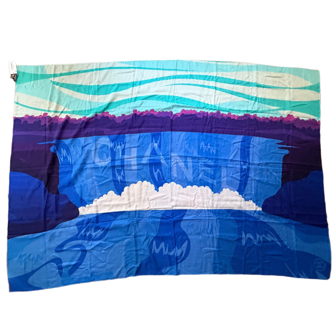 CHANEL 18S WATERFALL LOGO PAREO SARONG SHAWL