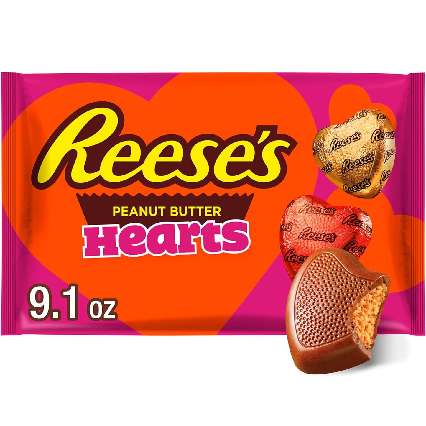 REESE'S Corazones de crema de mantequilla de maní de chocolate, bolsa de dulces de San Valentín, 9.1 onzas