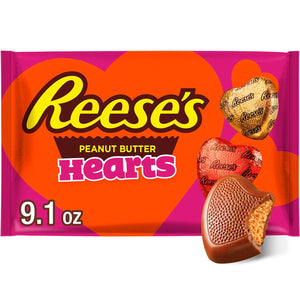 REESE'S Corazones de crema de mantequilla de maní de chocolate, bolsa de dulces de San Valentín, 9.1 onzas