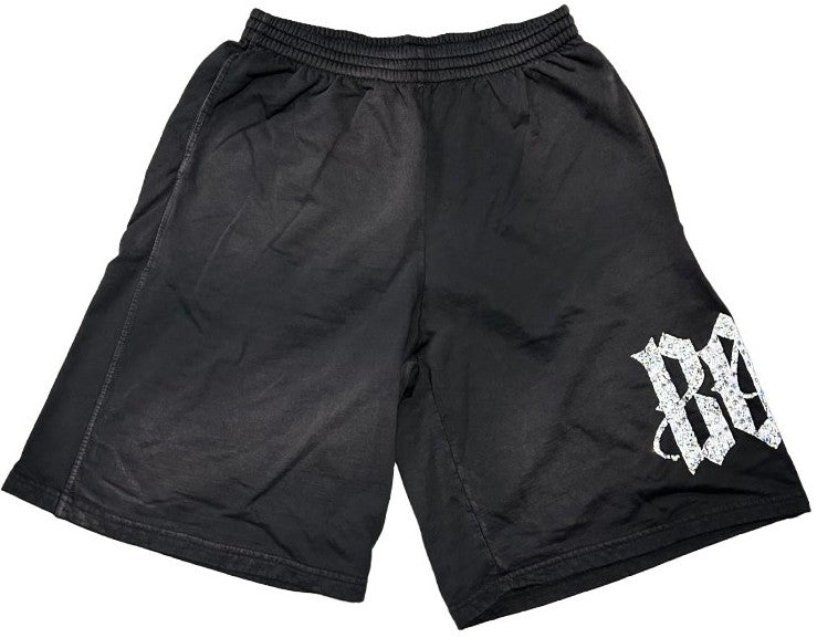 BOSSI 'WHITE SWIRL' FADED RHINESTONE SWEATSHORTS