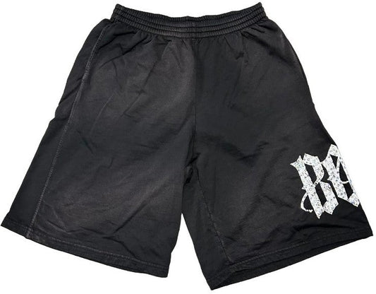 BOSSI 'WHITE SWIRL' FADED RHINESTONE SWEATSHORTS