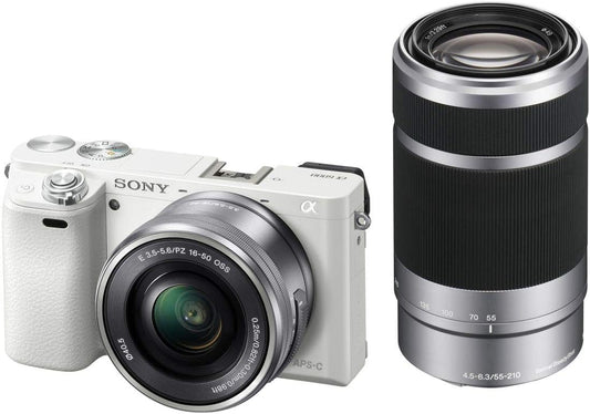 Sony ILCE-6000Y W Mirrorless SLR Alpha 6000 Double Zoom Lens Kit E PZ 16-50mm F3.5-5.6 OSS + E 55-210mm F4.5-6.3 OSS, White