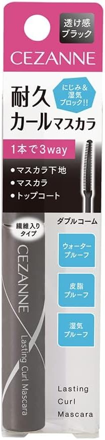 Cezanne Durable Curl Mascara 01 Black, 0.2 oz (5.0 g), Smudge Resistant, Long Fiber Blend, Double Comb, Sheer Black, Strong Curls