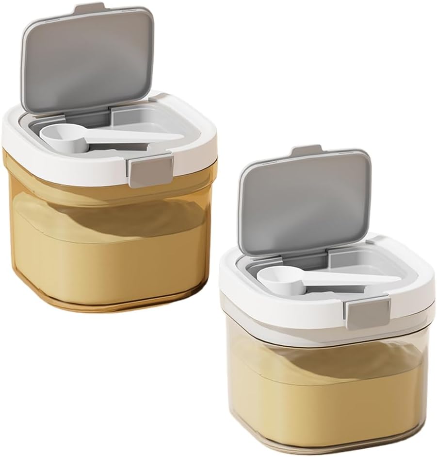Set of 2 Powder Milk Case Powder Milk Storage Case Protein Case Portable Airtight Food Storage Container with 5g Measuring Spoon Light Blocking Food Grade Plastic Portable Compact Lightweight Kitchen
