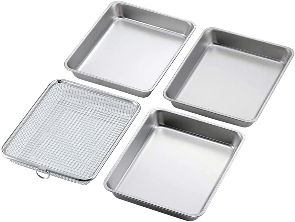 Shimomura Kihan 44115 18-8 Stainless Steel Tray and Colander Set, for Draining Oil, Deep Frying, Food Preparation, 4-Piece Set