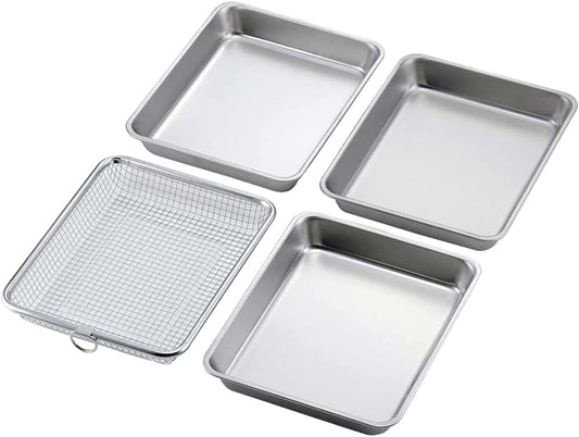 Shimomura Kihan 44115 18-8 Stainless Steel Tray and Colander Set, for Draining Oil, Deep Frying, Food Preparation, 4-Piece Set