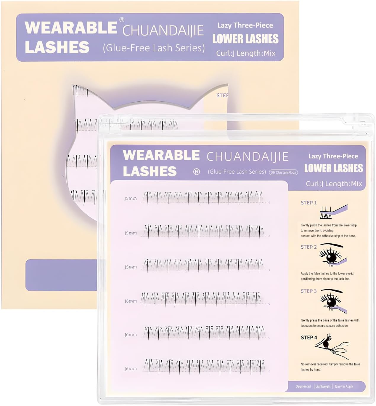 TORMEN 36 Eyelashes, Lower Eyelashes, No Glue, Natural Finish, Perfect for DIY (Fine Hair Type, 0.2 inch (5 mm), 0.2 inch (6 mm)