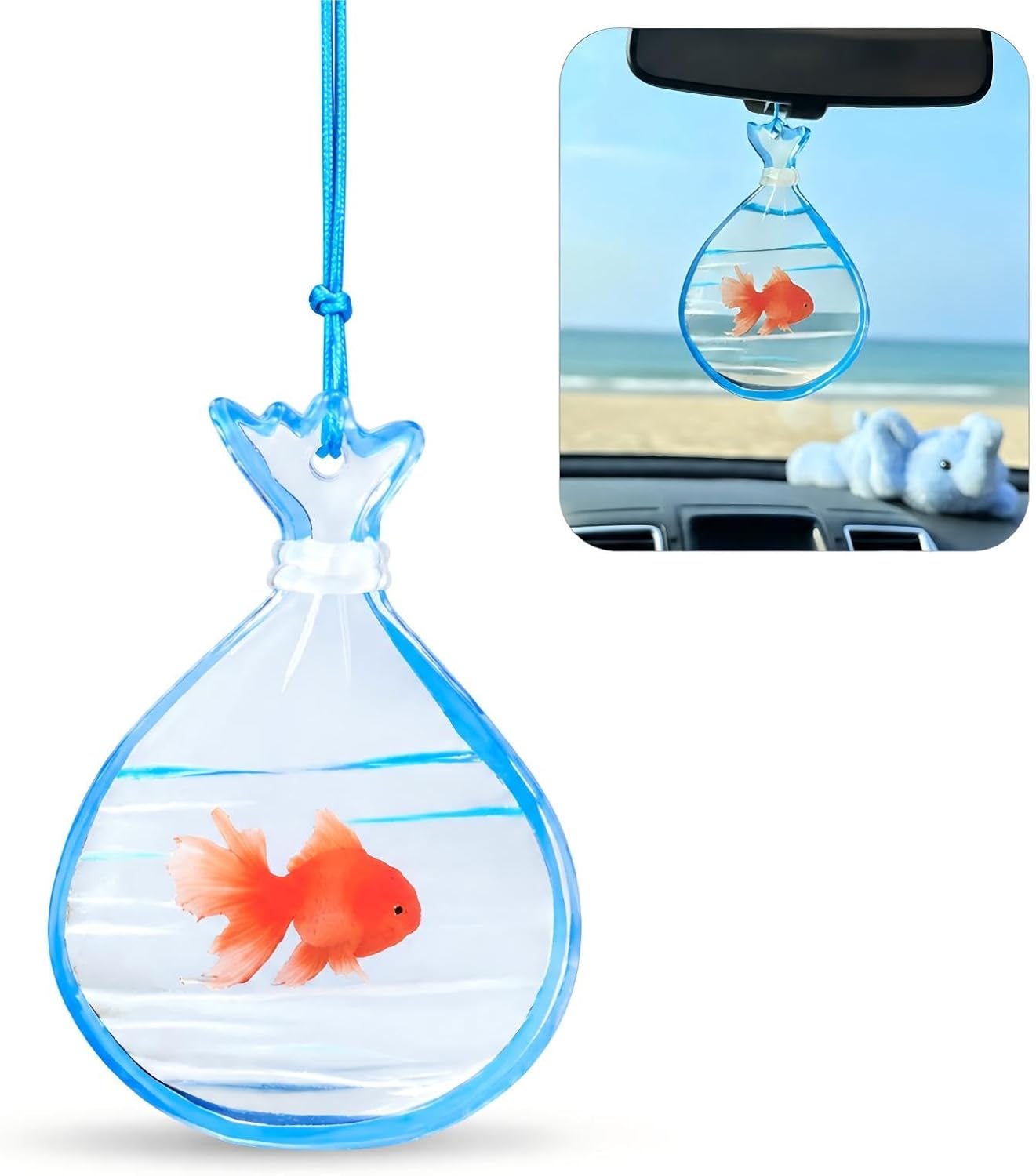 Goldfish Bag - Adorno colgante de automóvil, bonito colgante de plástico acrílico para espejo retrovisor, decoración interior de automóvil caprichosa, universal para la mayoría de los