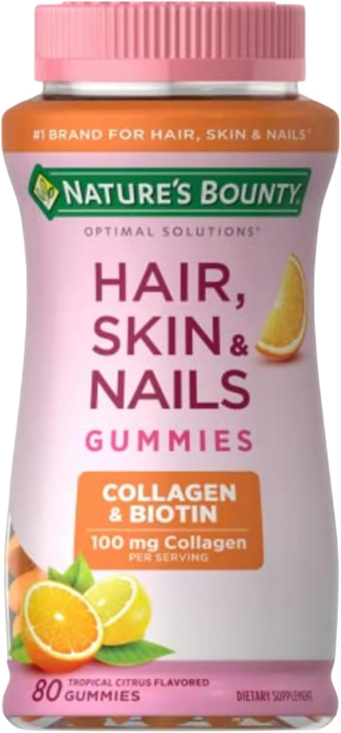 Nature's Bounty, Optimal Solutions, Biotin and Collagen Blend, Tropical Citrus Flavor, 80 Gummies