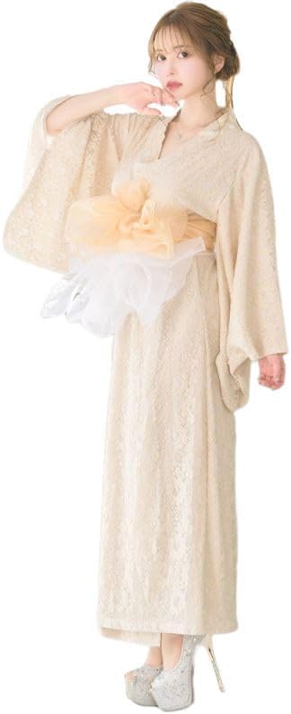 LoveRich 1253 Full Lace Fluffy Organza Belt Long Yukata Style Luxurious Oiran Kimono Dress Cosplay Event Halloween Cabaret Dress