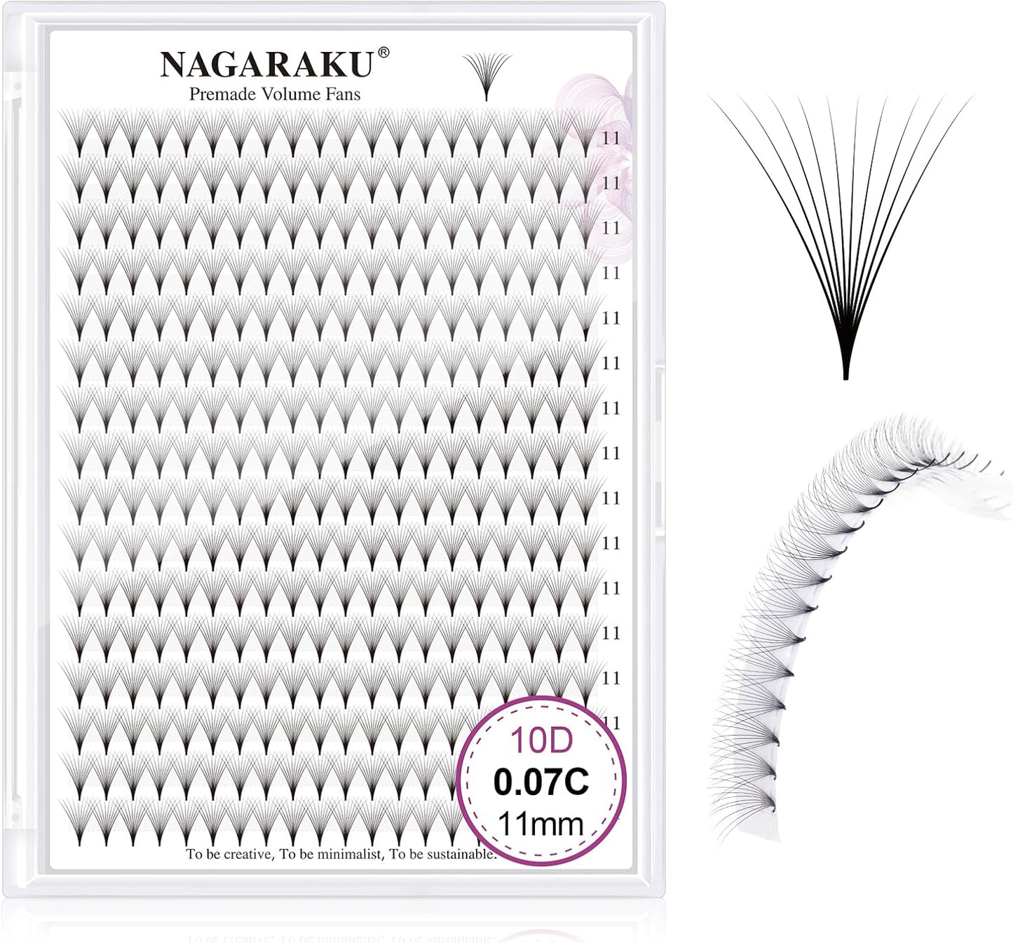 NAGARAKU 10D Volume 0.07mm C Curl 11mm Pre-made Fan Eyelash Extensions 320 Fan Narrow Cluster Thin Pointed Base Pre-Fan Fluffy Matte Black