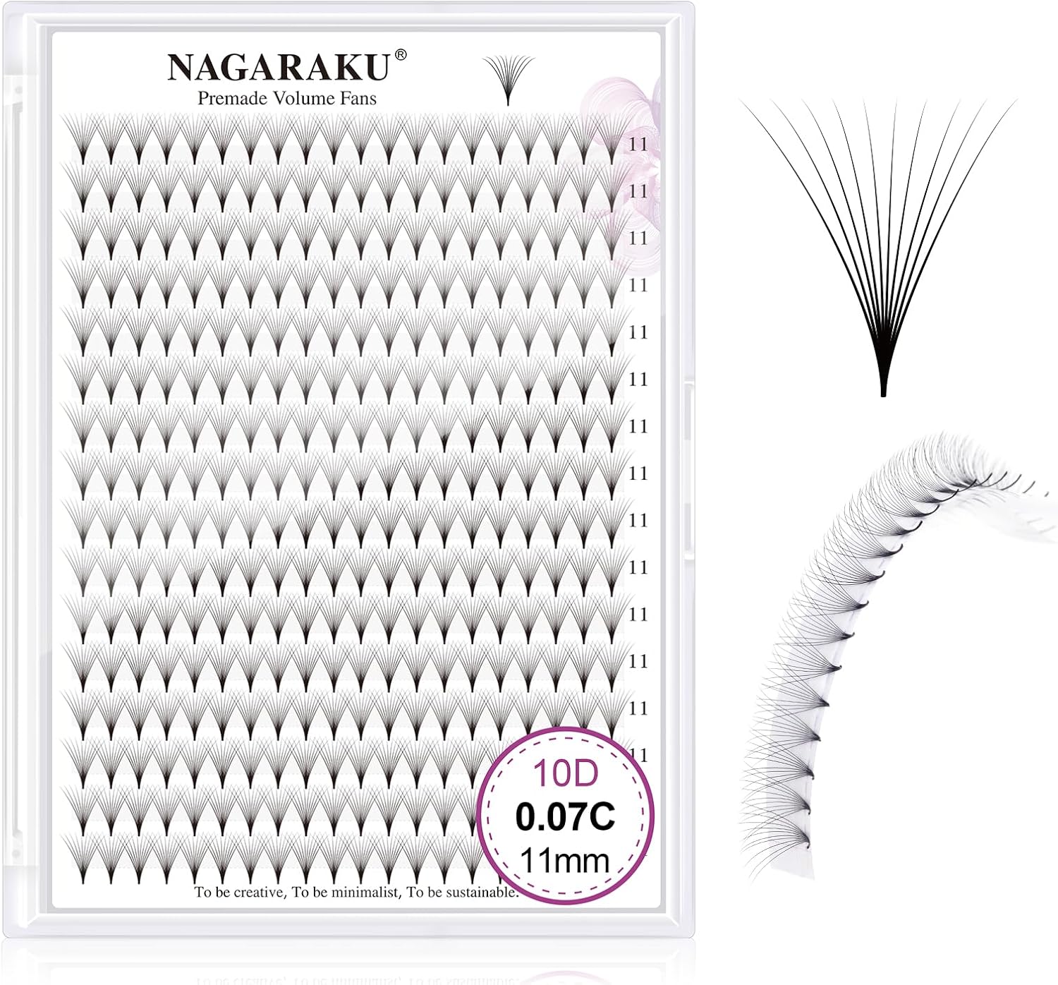 NAGARAKU 10D Volume 0.07mm C Curl 11mm Pre-made Fan Eyelash Extensions 320 Fan Narrow Cluster Thin Pointed Base Pre-Fan Fluffy Matte Black