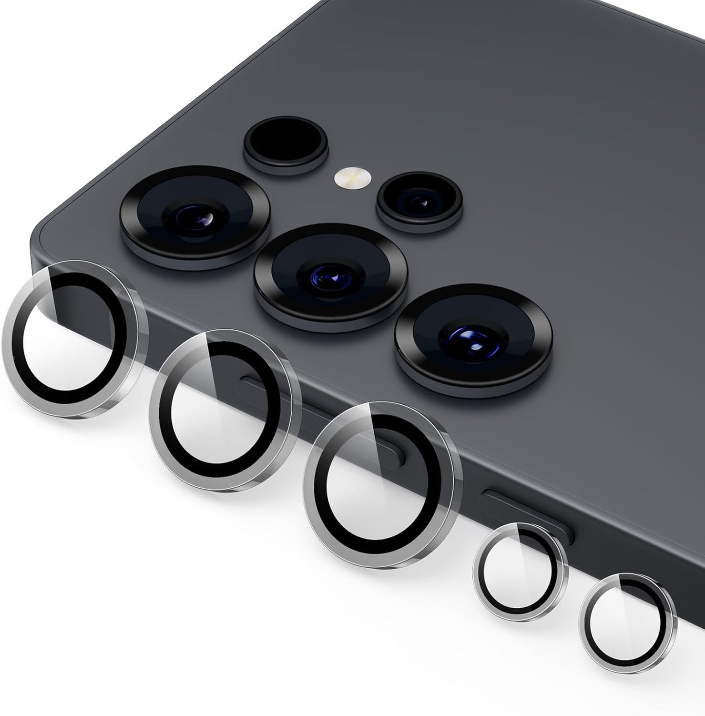 Podick Lens Cover for Galaxy S25 Ultra Camera Film 9H Tempered Glass Aluminum Alloy High Transmittance Galaxy S25 Ultra Camera Protection Anti-Scratch Shockproof Black Edge Over Exposure Anti-Shatter