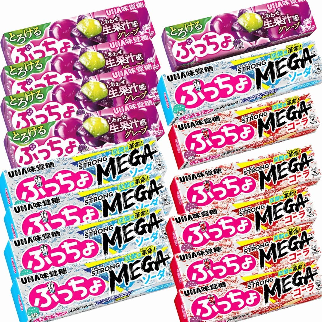 Mantis Original Set of UHA Flavor Sugar, Strong Soda, Strong Cola, Grapes, 10 Seeds, 3 Types, 5 Pieces, Total 15 Pcs, Candy, Sweet, Juice, Trial Set