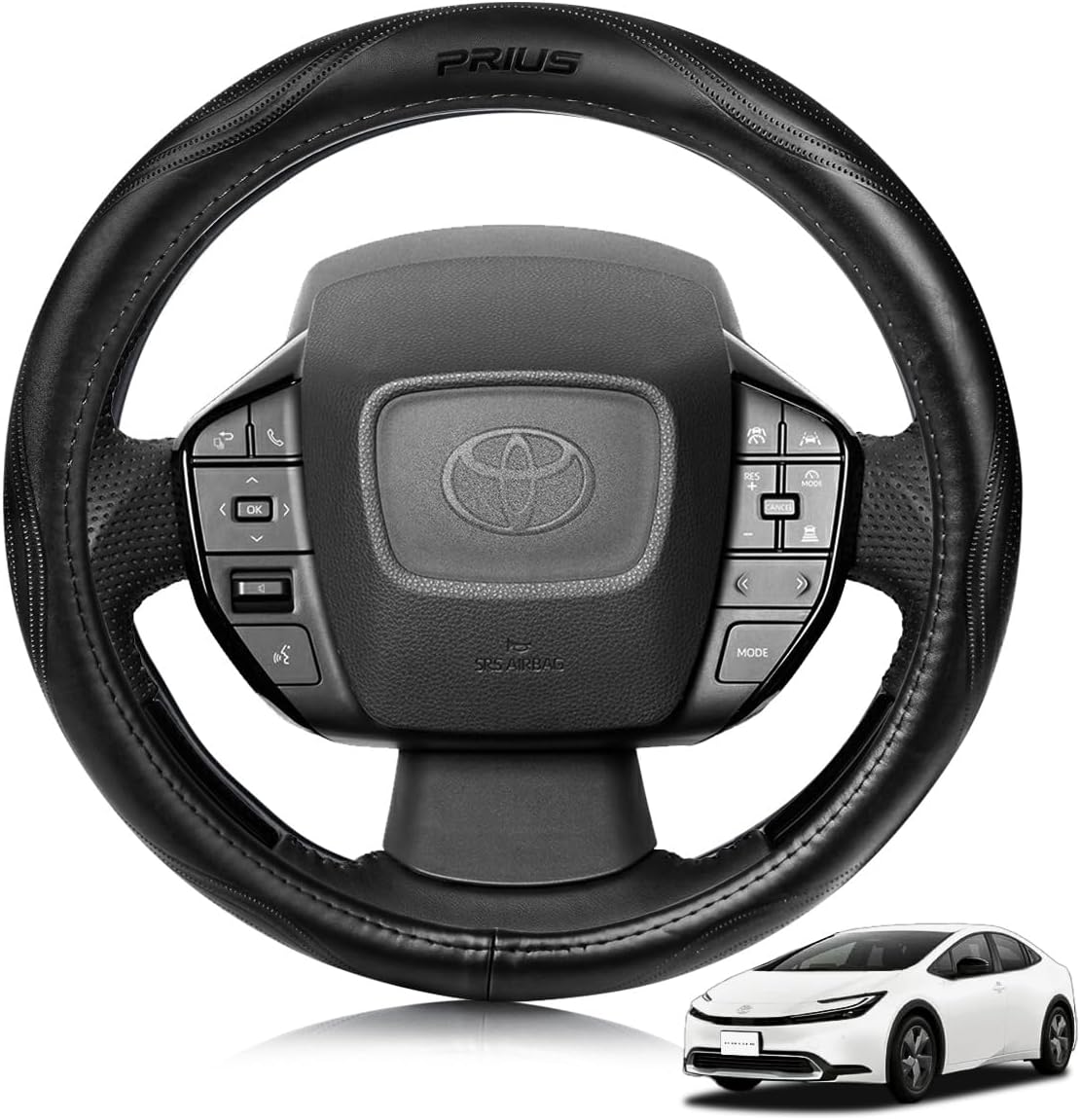 Steering Wheel Cover, Compatible with Toyota Prius 60 Series, High Quality Genuine Leather, Steering Cover, Stylish Design, Moisture Permeable, Abrasion Resistant, Waterproof, Stain
