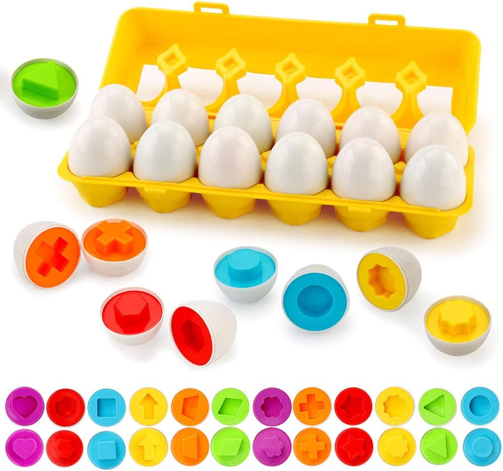 Montessori Educational Toy Shape Matching Toy Matching Egg Toddler Shape Insertion Egg Puzzle 12-Piece Set Colorful for Girls and Boys Birthday Present