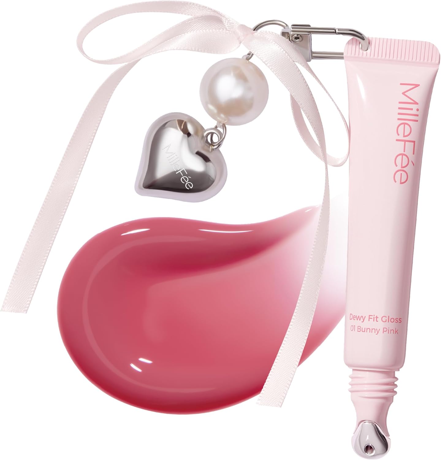 Milfee Moisturizing Fit Gloss, 01, Rabbit Pink, Cool, Peach Scented, Lip Balm, Lip Mask, Moisturizing, Hyaluronic Acid, Luster, Sheer, Lip Care