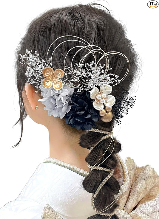 JZOON Hair Ornament, Popular, Set, Hair Accessories, Hair Arrangement, Dried Flowers, Kimono, Traditional Wear, Yukata, Coming-of-Age, Wedding, Graduation Ceremony, Shichi-Go-San, Festival, Ponytail
