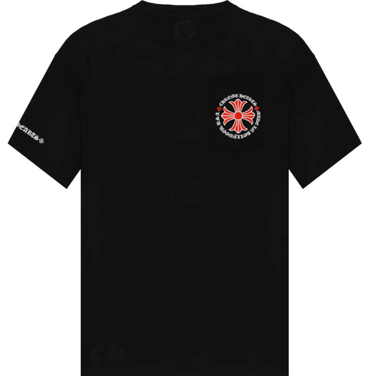 CHROME HEARTS 'RED PLUS CROSS' BLACK TEE