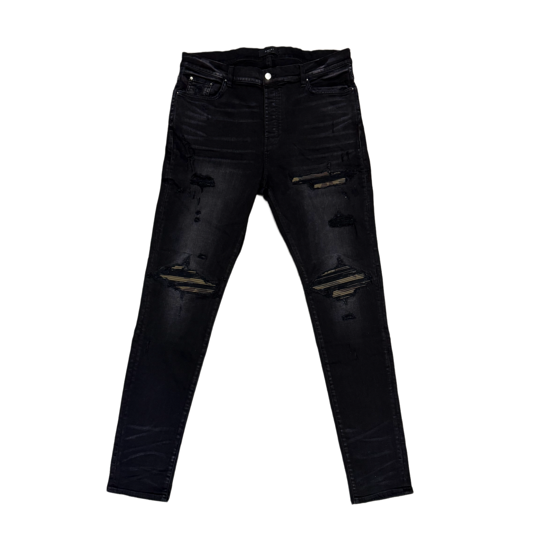 AMIRI 'AGED BLACK CAMO PATCH MX1' JEANS