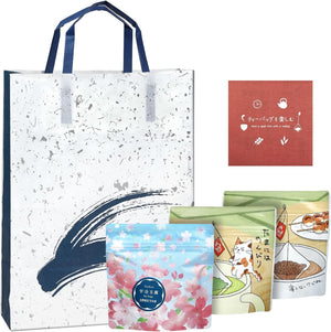 Iwamaen Chamoto Shop Japanese Tea, 3 Types Assorted, Green Tea Bags (5 Bags of Bangoki, Sencha, Uji Gyudeu, Each 0.08 oz (2 g) x 5 Bags), Gift Set (Bookmark with English and Carry Bag), Assorted