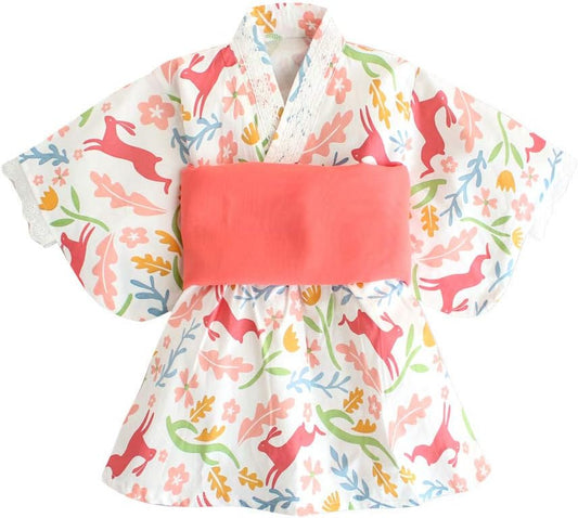 SLINX HF01 Children’s Yukata, Girls, Babies, Kids, Summer Festivals, Kimono, 2-Piece Set, Belt Set, Dress, Includes Obi Belt, Fireworks Festivals