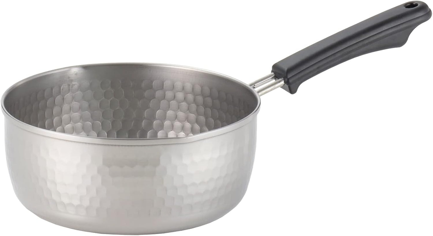 Yoshikawa SJ3413 Snow Flat Pot, Single Handled Pot, 7.9 inches (20 cm), 2.5 L), Made in Japan, IH Compatible with Gas Fire, Ajiichi, Stainless Steel, Double-Sided Spout