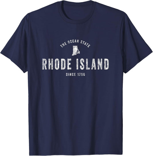Rhode Island - Camiseta deportiva vintage con diseño retro RI