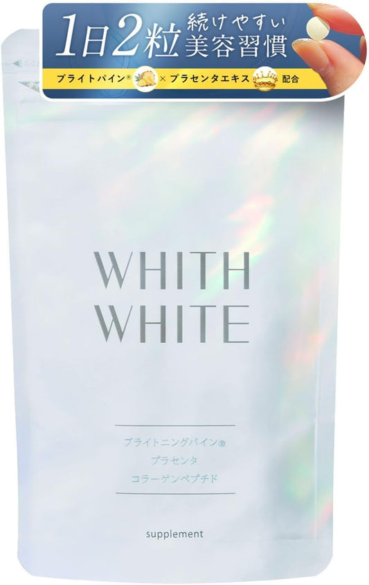 【Supporting the glowing me from within】WHITH WHITE Nutritional Supplement WHITH WHITE Beauty Supplement Inner Care 60 Tablets｜Contains Ceramide, Placenta, Collagen｜Made in Japan (60 Tablets) For a new