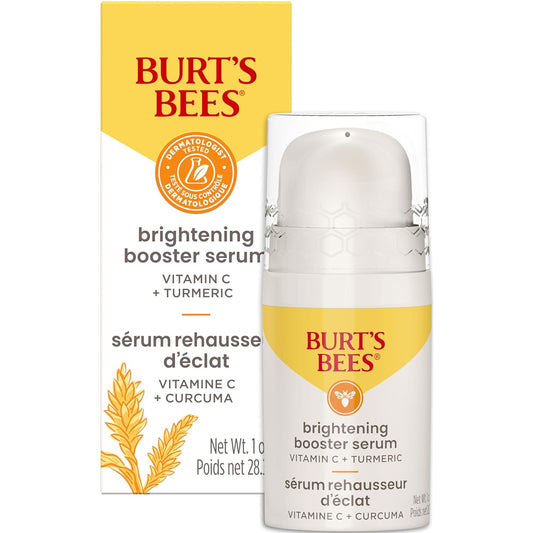 Burt's Bees Suero facial de cúrcuma con vitamina C, ilumina la piel y reduce visiblemente las manchas oscuras, las líneas finas y las arrugas, naturalmente hidratante, ligero - Refuerzo iluminador (1 oz)