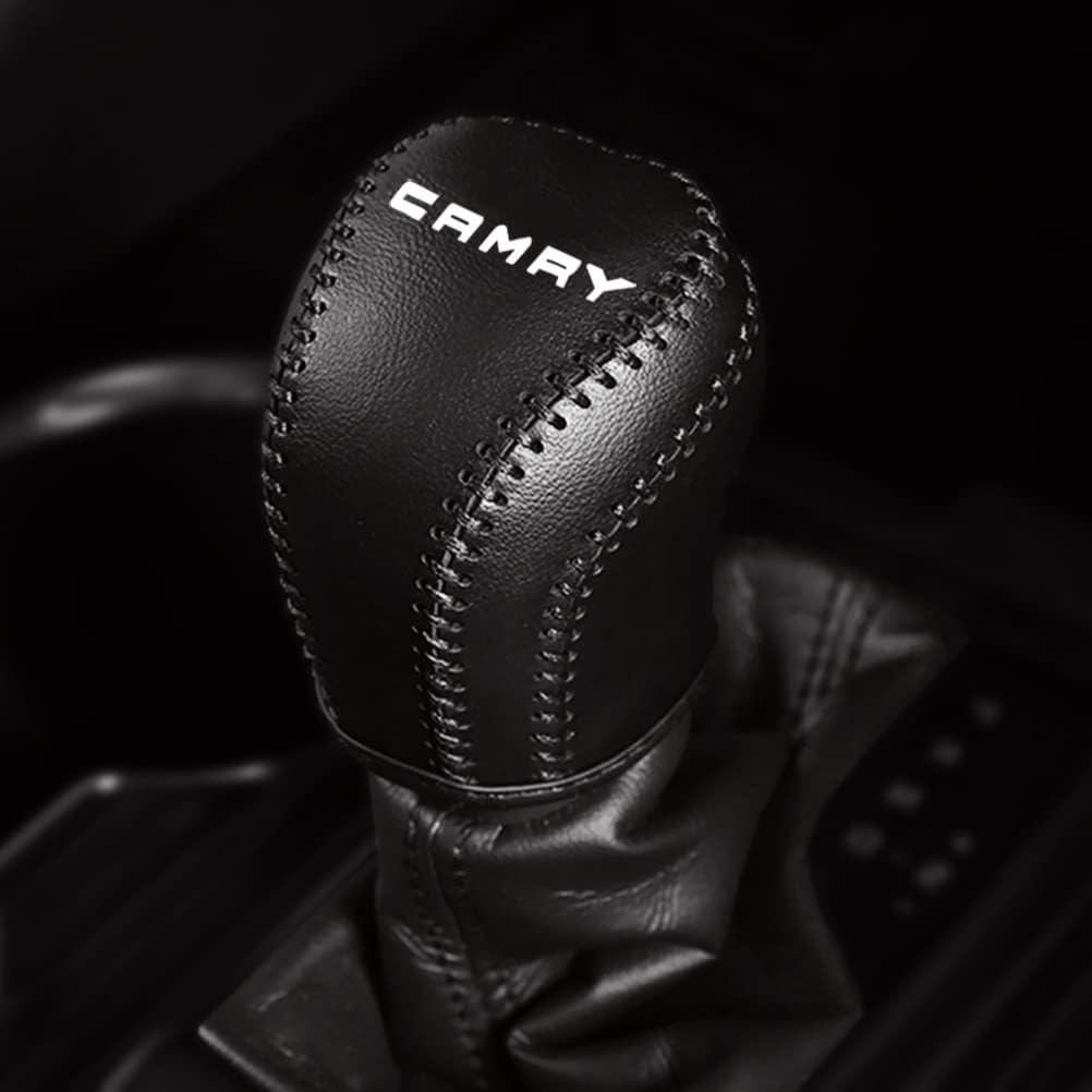 Kayafar Toyota Camry 70 Series Shift Knob Cover for Camry Dedicated Shift Grip Cover Leather Cover Interior Parts CAMRY Emblem Garnish Parts Scratch Prevention for Camry 10th Generation (Black)