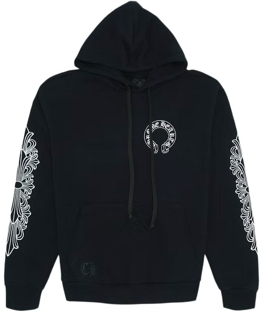 CHROME HEARTS 'HORSE SHOE' FLORAL BLACK HOODIE