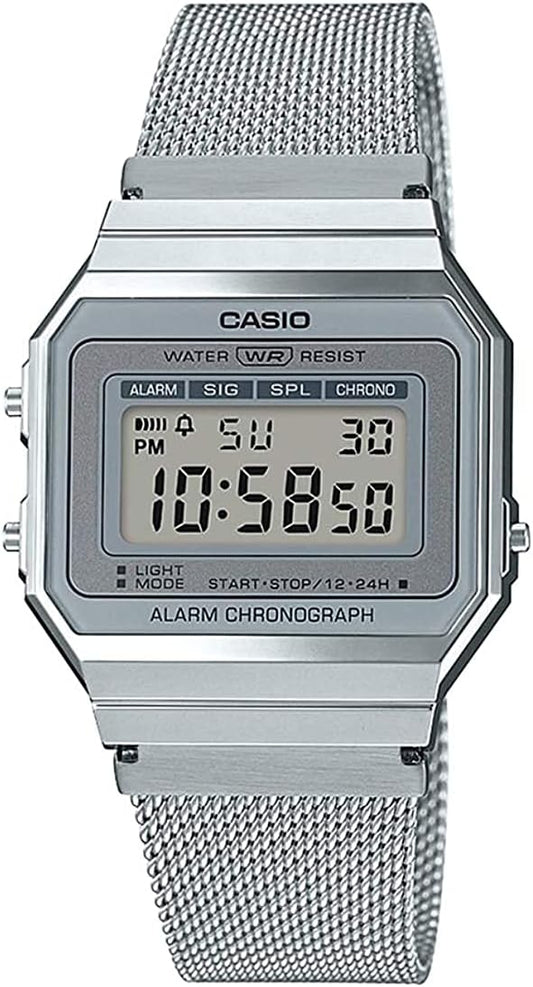 Casio Digital Wristwatch, Vintage Series, A700 Series, Men's, Women's, Overseas Model, Silver Mesh A700WM-7A, Bracelet Type