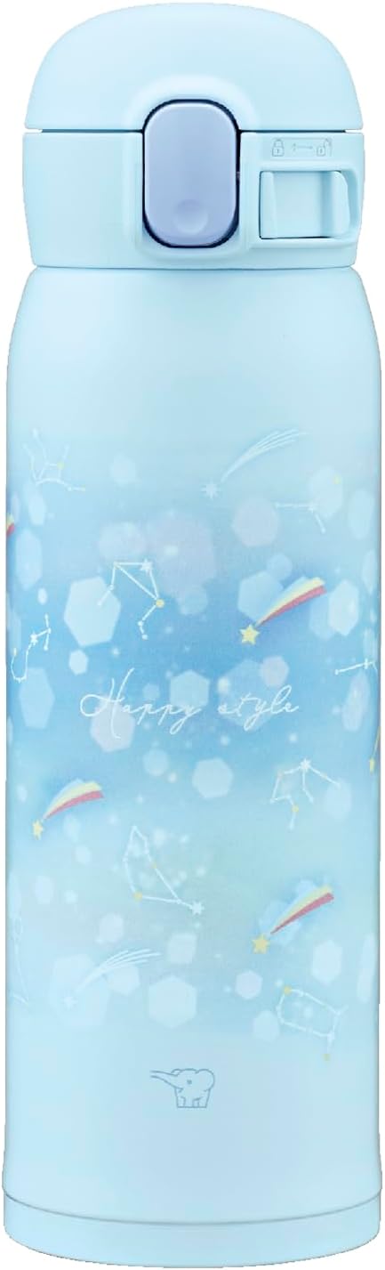 Zojirushi SM-WJ48-AZ Water Bottle, 16.2 fl oz (480 ml), Cute Kids Mug, Easy to Clean, Seamless Stopper, Only 3 Pieces, For Children, Hot & Cold Insulation, One-Touch Mug, Starry Blue