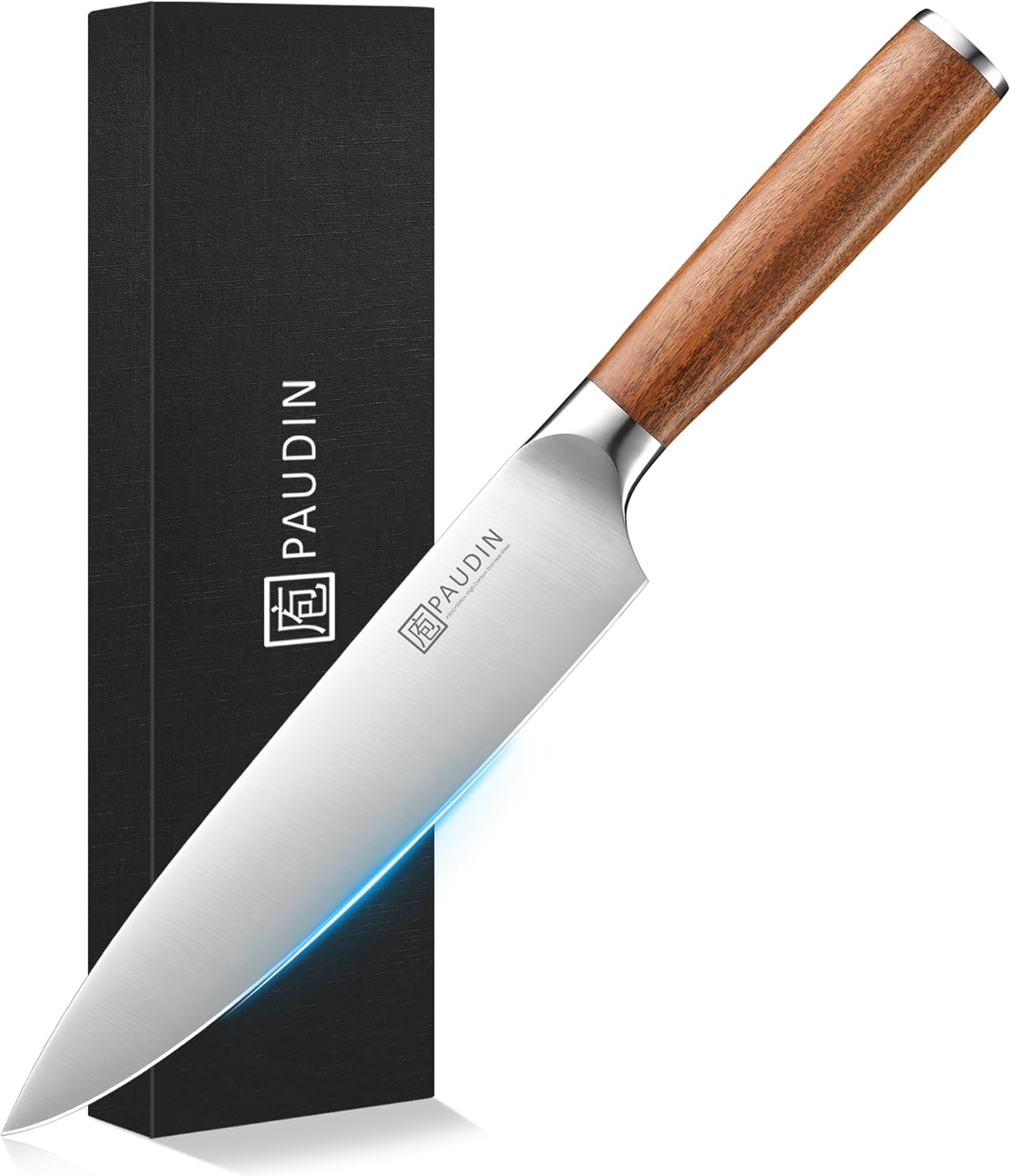 PAUDIN Gyu Knife, Super Lightweight, 7.9 inches (200 mm), 5Cr15MoV, High Carbon Stainless Steel Knife, Natural Wood Handle, All-Purpose Knife, Double-edged, Left Handed, Meat, Fish, Vegetables, Kitchen Supplies, Gift Compatible, Bread Knife, Petti Knife