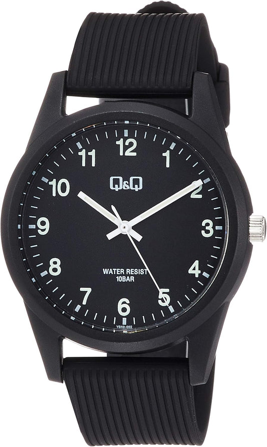 Citizen Q&Q Wristwatch, Analog, Waterproof, Urethane Strap, Black × Black (Arabic), Quartz Watch, Water Resistant to 10 ATM, Simple