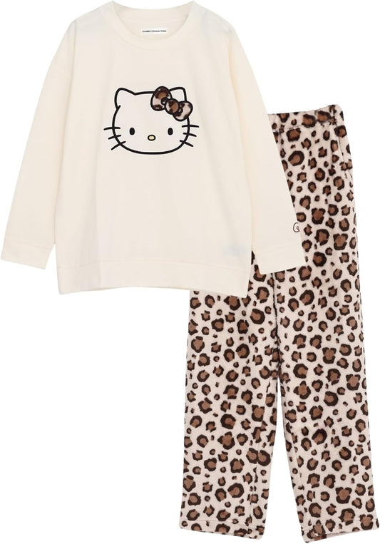 Kaitak Family Sanrio Characters, Chromi, My Melody, Hello Kitty, Women's Loungewear, Pajamas, Long Sleeve, Fleece, Leopard Print, Winter