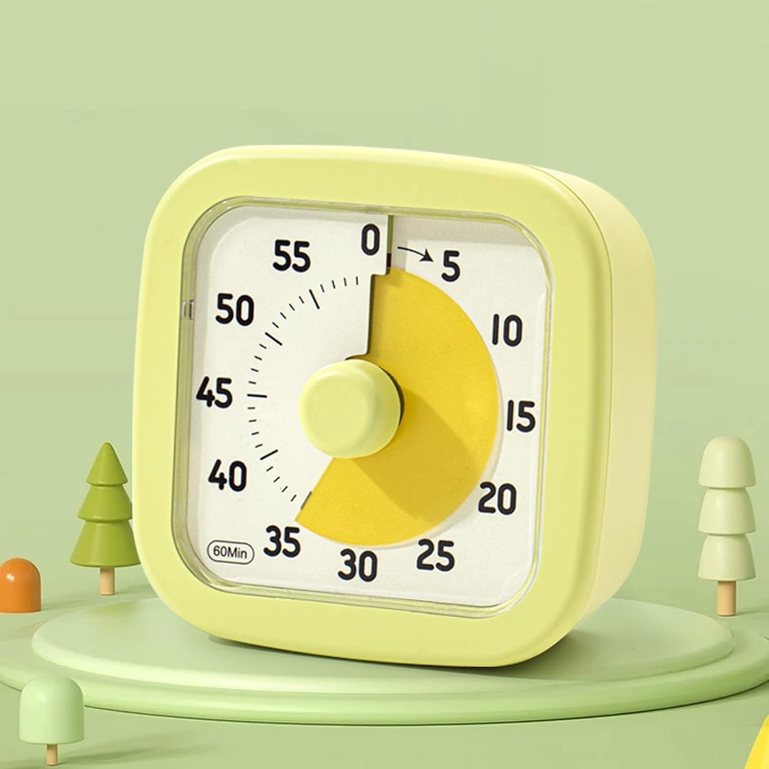 Study Timer - Silent Design 60-Minute Countdown Timer (3.7 x 3.7 x 1.6 inches) with Visual Time Display to Boost Concentration! For Children to Adults (Avocado Green)