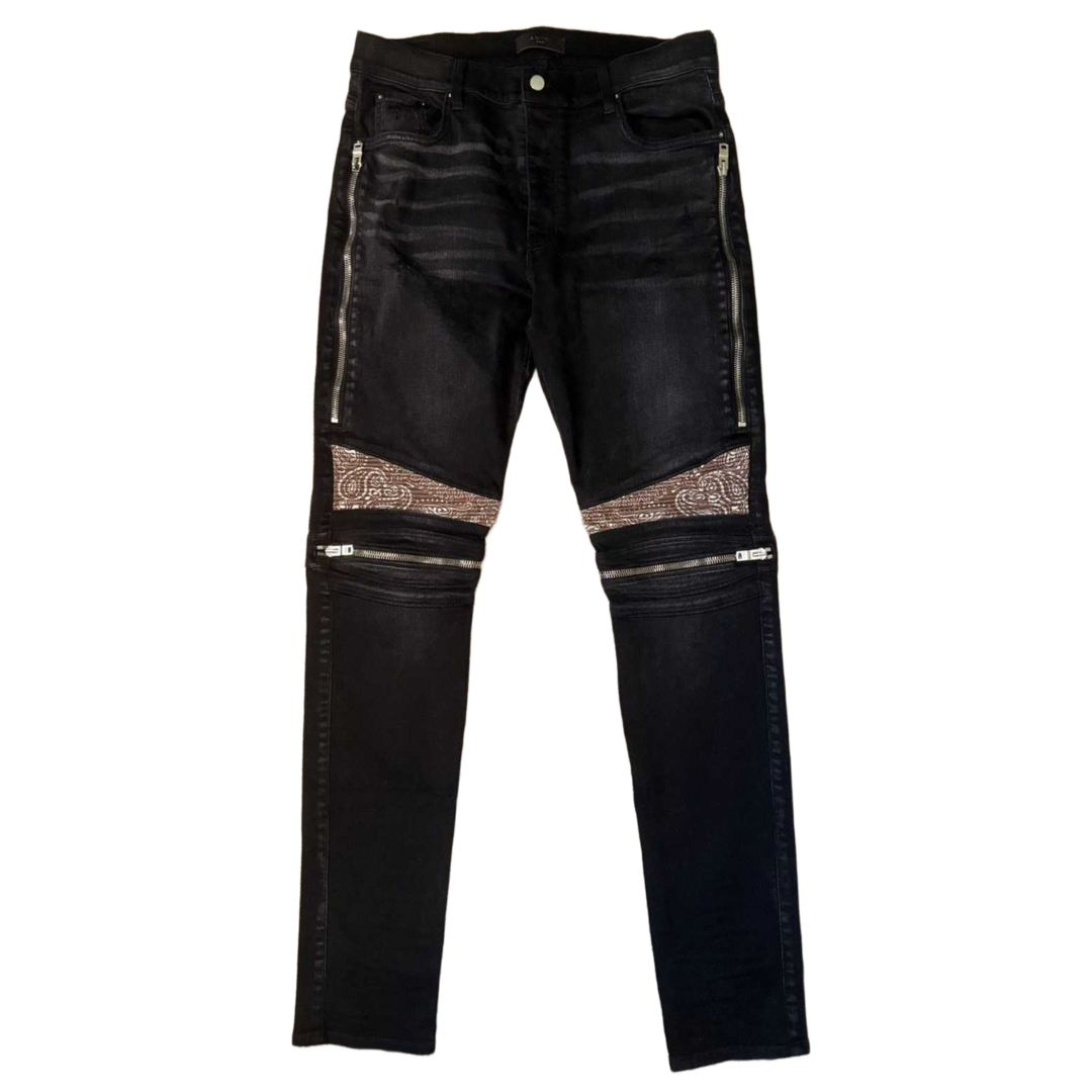 AMIRI 'BLACK/BROWN' BANDANA MOTO JEANS