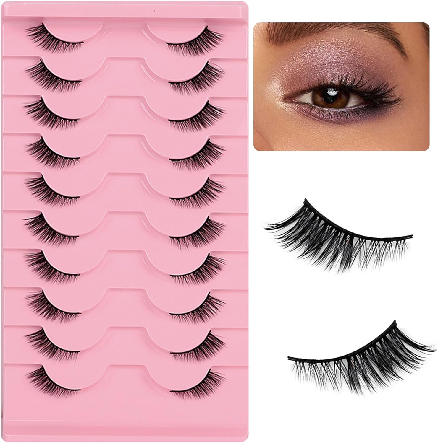 TORMEN False Eyelashes, 10 Pairs Half False Eyelashes, 3D Handmade False Eyelashes Set, Transparent Cat Eye Natural Short Eyelashes, Mink Half False Eyelashes (Half Eyelash Style C)