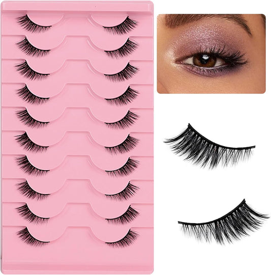 TORMEN False Eyelashes, 10 Pairs Half False Eyelashes, 3D Handmade False Eyelashes Set, Transparent Cat Eye Natural Short Eyelashes, Mink Half False Eyelashes (Half Eyelash Style C)