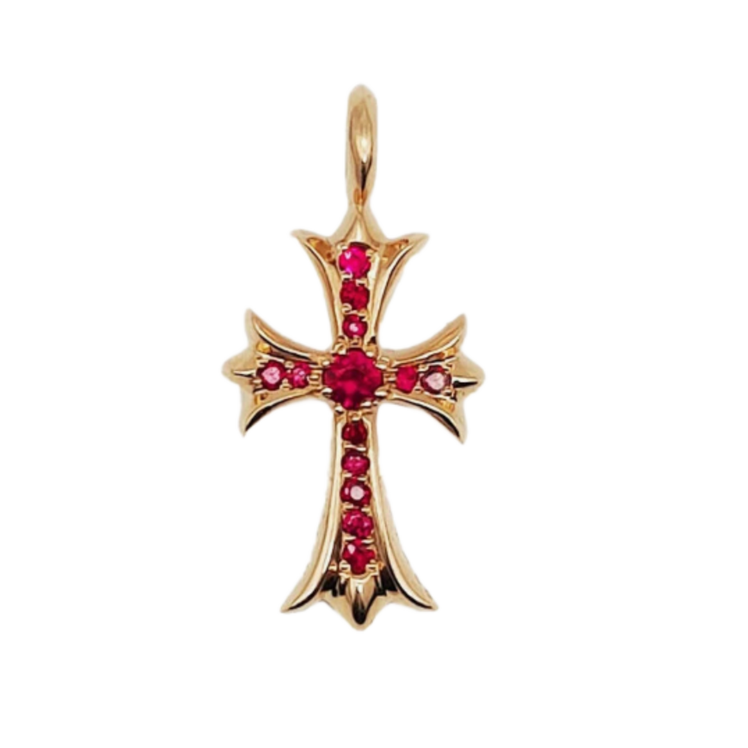 CHROME HEARTS '22K GOLD/RUBY' CROSS PENDANT
