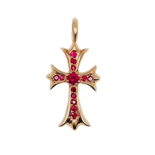 CHROME HEARTS '22K GOLD/RUBY' CROSS PENDANT