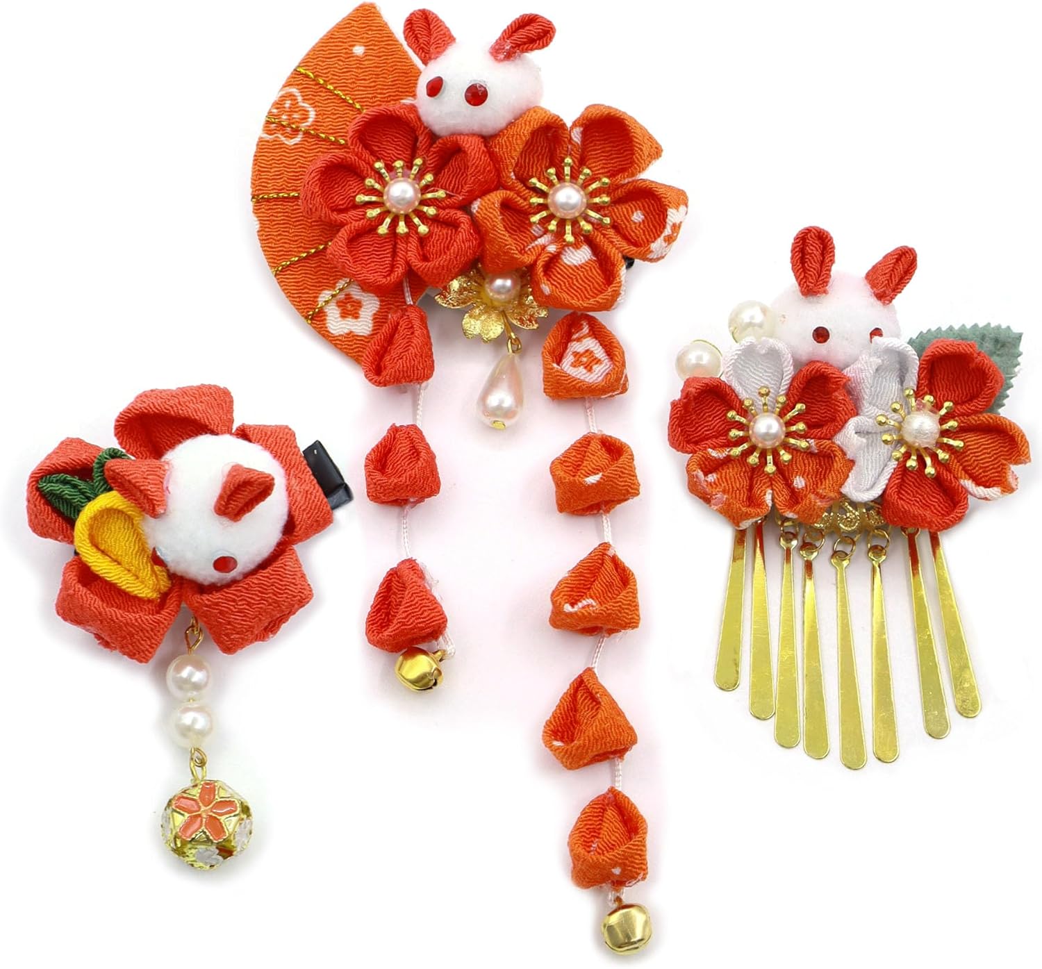 JZOON Hair Ornament, 3-piece Set, Coming-of-Age Ceremony, Yukata, Hakama, Kimono, Furisode, Kimono, Kimono, Knob-making, Flowers, Graduation Ceremony, Wedding, Popular, Kimono, Hair Accessories, Hair