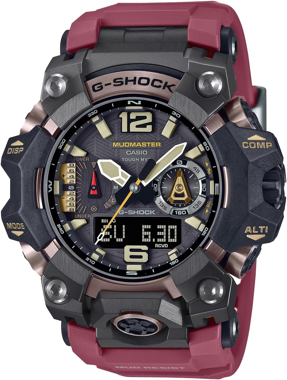 Casio GWG-B1000 MUDMASTER Wristwatch, Equipped with Bluetooth, Radio Solar Biomass Plastic, red, 1 piece