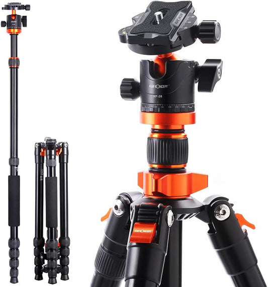 K&F Concept TM2515M1 Camera Tripod, 69.9 inches (175 cm), 5 Levels of Telescopic Tripod, Monopod, Free-Cloud Head, 360° Rotation, Lightweight, Aluminum, Compact Storage, Quick Shoe Type, Compatible