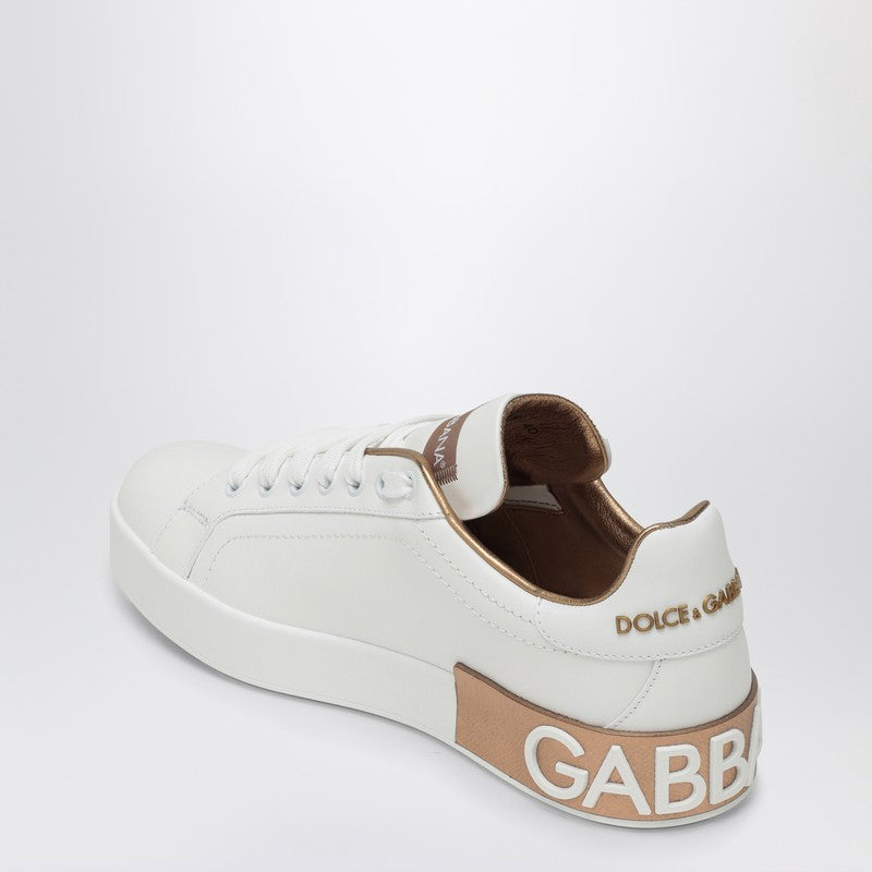 Dolce  Gabbana Dolce＆Gabbana White/Gold Portofinoスニーカー - Image 1