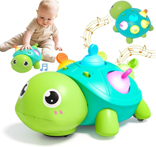Crawling Turtle, Baby Toy, 0 Years Old, 1 Year Old, Educational Toy, Music Light, Equipped with Obstacle Avoidance Sensor, Moving Toy, 15 Music Songs and 4 Types of White Noise, Early